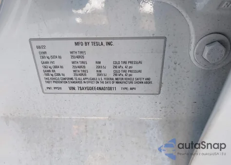2022 Tesla Model Y Long Range Dual Motor All-Wheel Drive из США, поврежденный, VIN 7SAYGDEE4NA010811